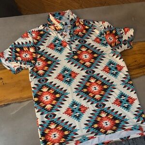 Bad Birdie Vibrant Tribal Print Polo